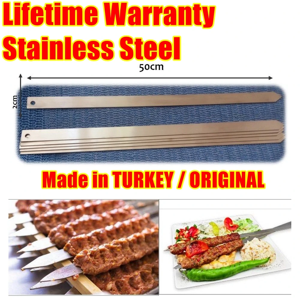 LIFETIME STAINLESS STEEL FIRST CLASS Long Turkish Adana Kabob Kebab Kebob Flat Skewers Stick Barbecue Grill BBQ Tools