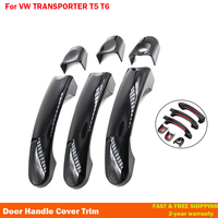 For Volkswagen VW T5 T6 Transporter Caravelle Caddy Van GLoss Black/Carbon Fiber Car Door Handle Cover Trim