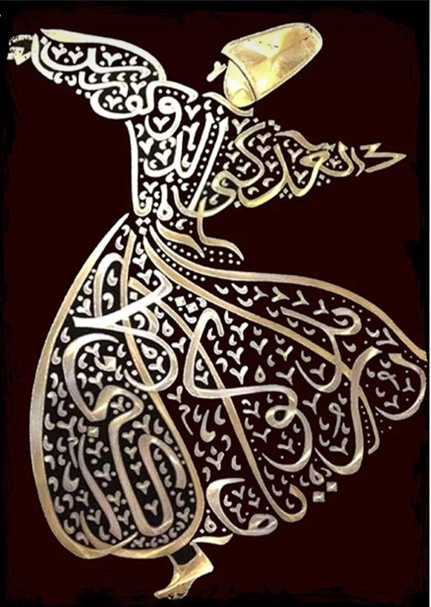 Islam Arabic Calligraphy Muslim Wall Art Whirling Dervish WOODEN Painting Islamic Decor Digital Print Mevlana Rumi Semazen Turke