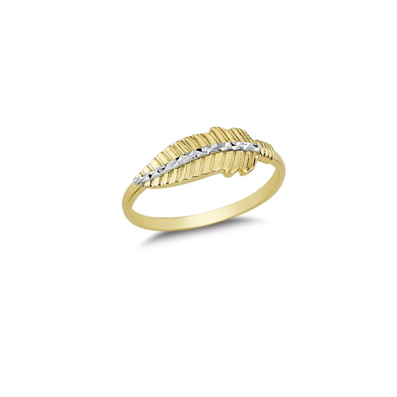 14K Solid Gold Feather Design Ring for Women