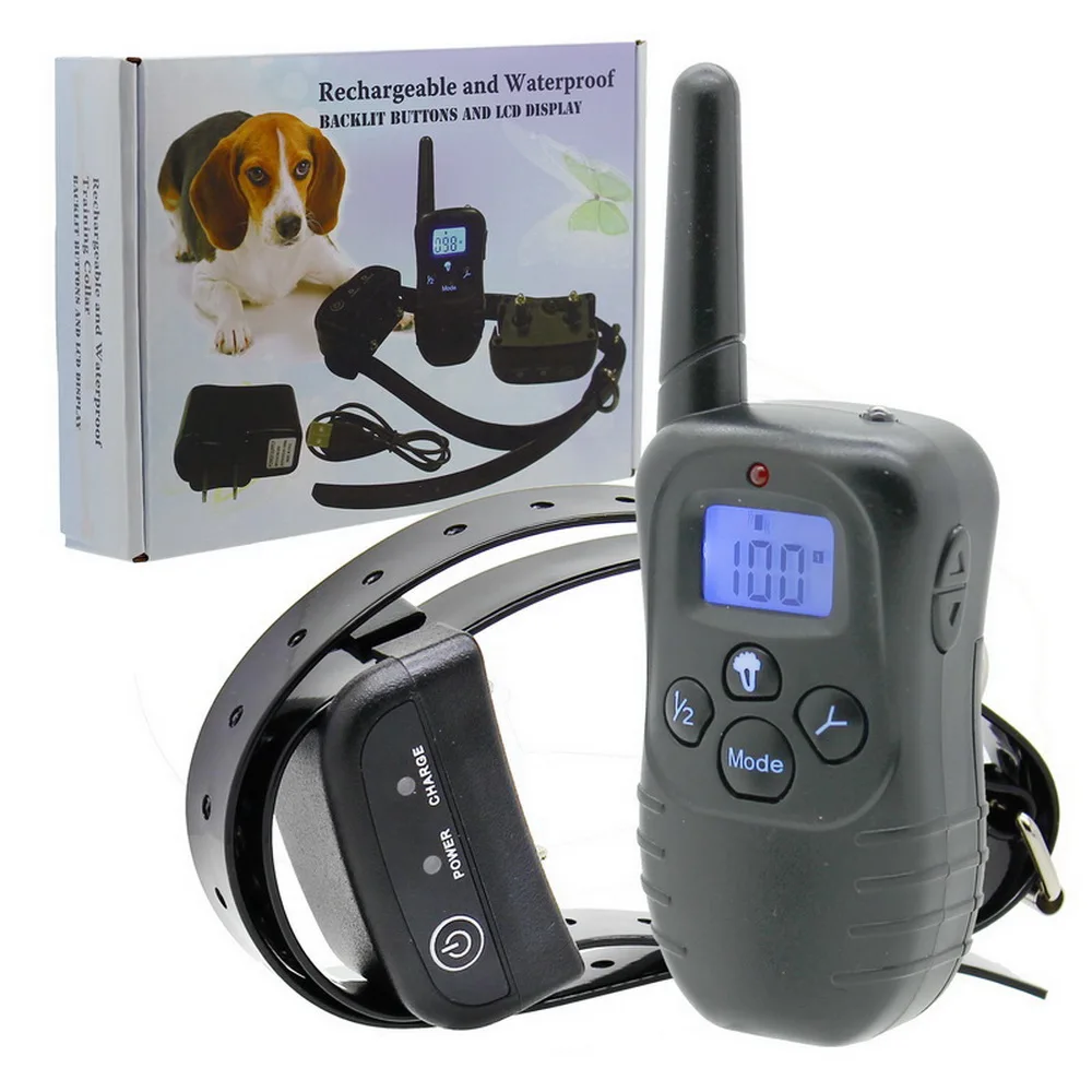 330 Yards Blue Backlight Waterproof and Rechargeable Remote Pet Dog Training Collar with LCD Display 100g2280