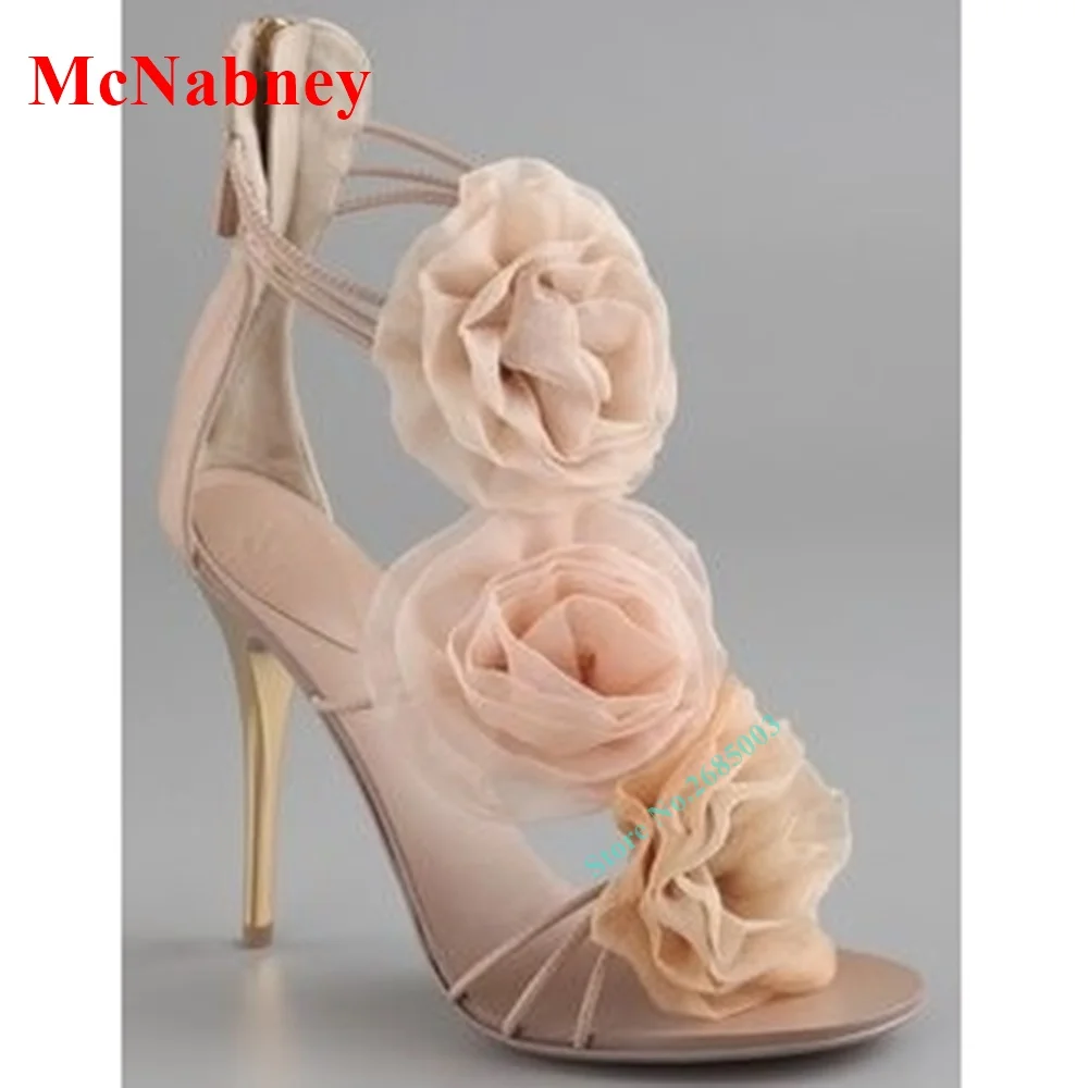 Cinturini con decorazioni floreali sandali cavi scarpe Sexy da donna punta aperta caviglia posteriore cerniera tacco a spillo sandalo solido scarpe