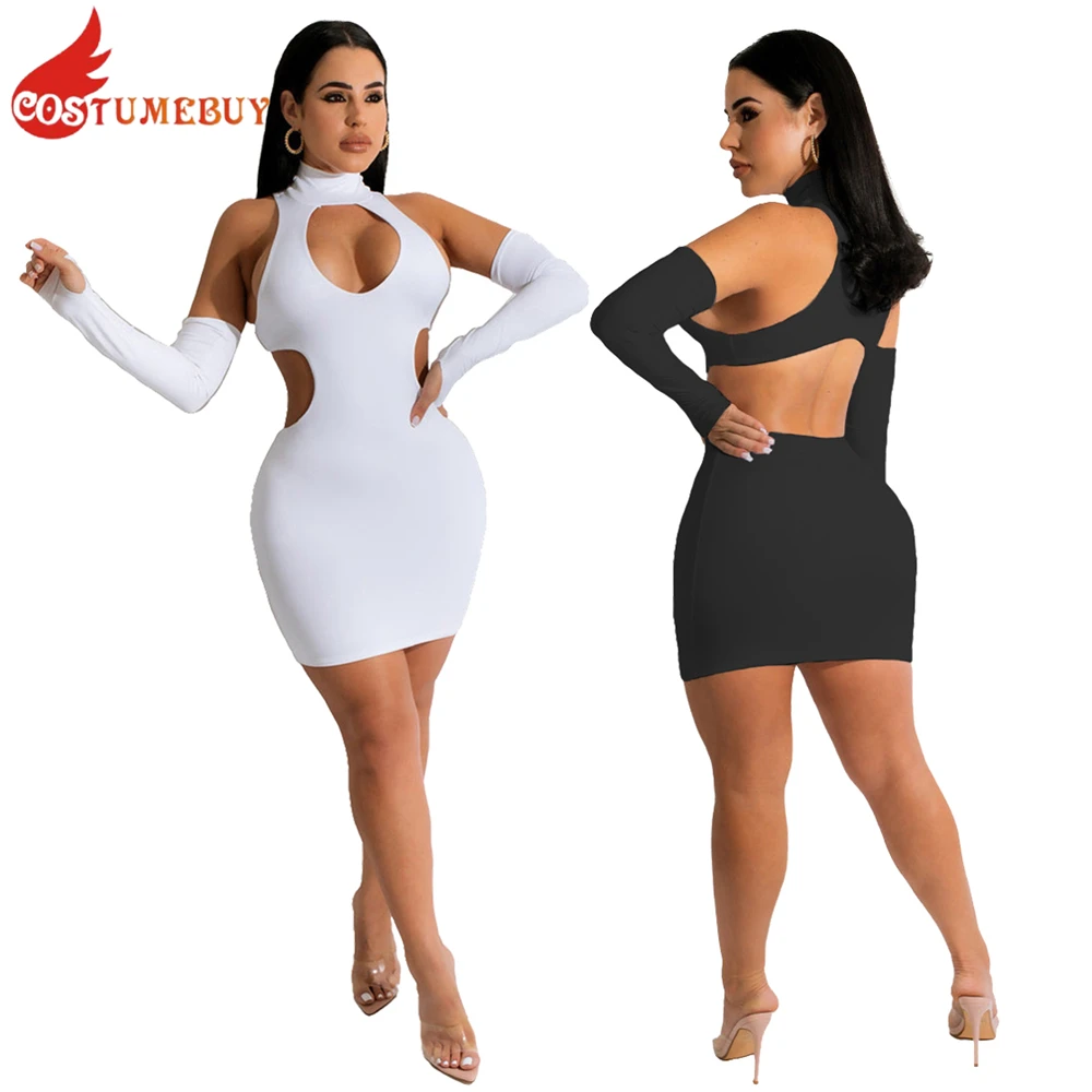 

Summer Sexy Black White Mini Dress Slinky Off Shoulder Dresses With Sleeves, Cutout Slim Skirt Euphoria Maddy Cosplay Outfit