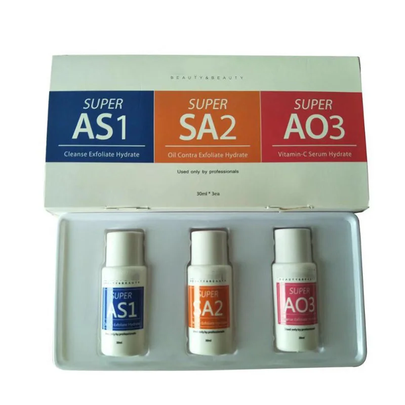 3 pz Aqua Peel Soluzione Piccola Bolla Per Idrogeno Macchina di Ossigeno Cura Della Pelle Pulizia Dermoabrasione Uso Del Salone di Bellezza AS1 SA2 AO3