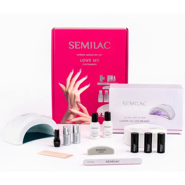 SEMILAC KIT HYBRID MANICURE SET LOVE ME Kit Set of semi-permanent MANICURE necessary to perform and remove enamelling