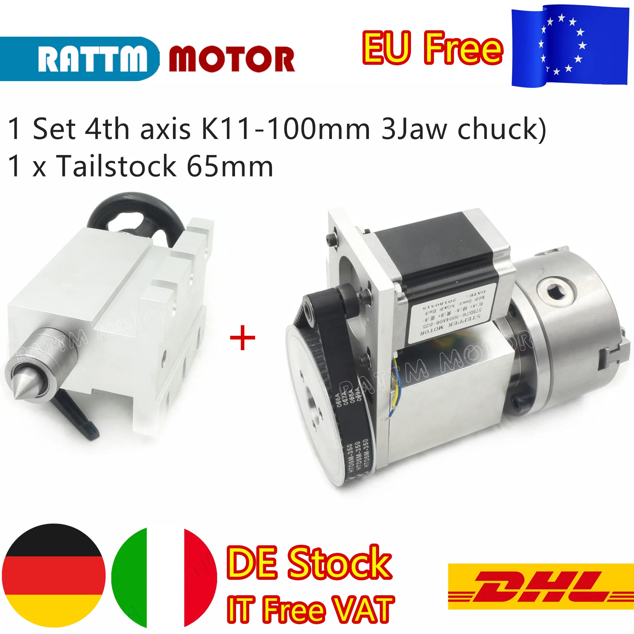 【EU Free VAT】K11-80mm / K11-100mm 3 Jaw Chuck 4th Axis+Tailstock Dividing Head Rotation Axis CNC Router/ Woodworking Engraving