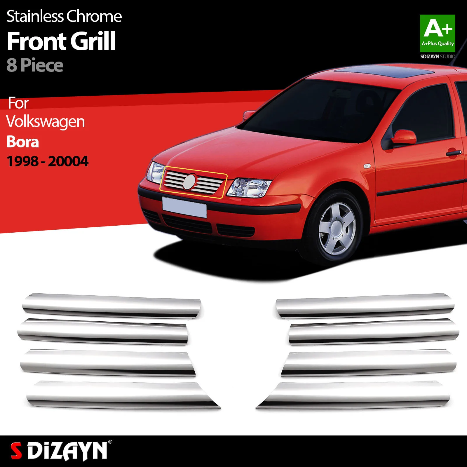 S Dizayn For Volkswagen Bora Chrome Front Grill Stainless Steel 8 Pc Exterior VW Car Accessories Parts Auto Products