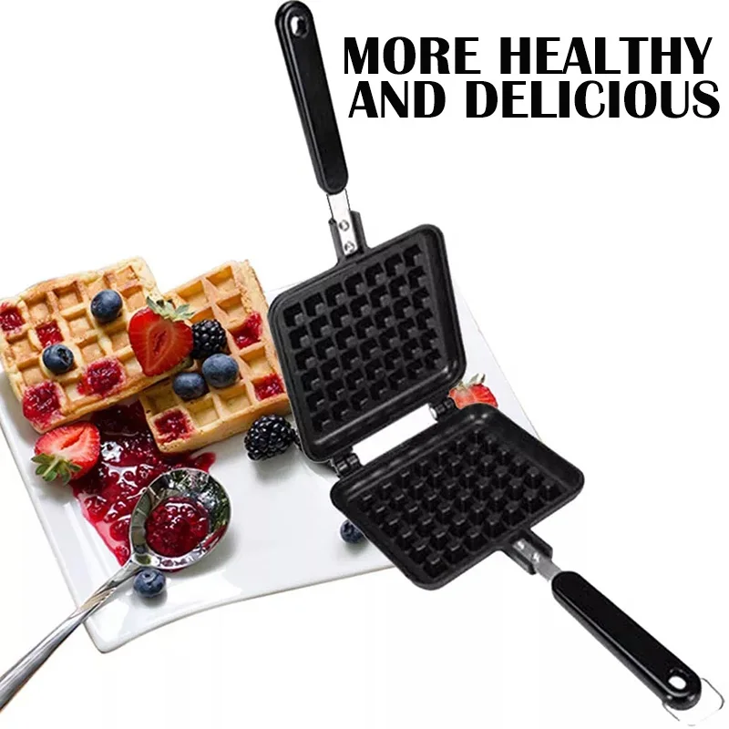 Waffle Pan Iron Nonstick Waffle Maker Pan Gas Stove Top Waffle Skillet Pancake for Sandwich Toaster Breakfast Frying Pan