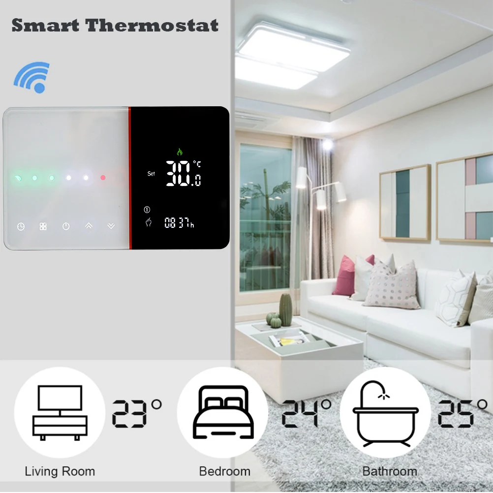 Qiumi-Thermostat WiFi intelligent pour le chauffage de l'eau et du sol, corps électrique et à gaz, microphone nous-mêmes avec Alexa et Google Home