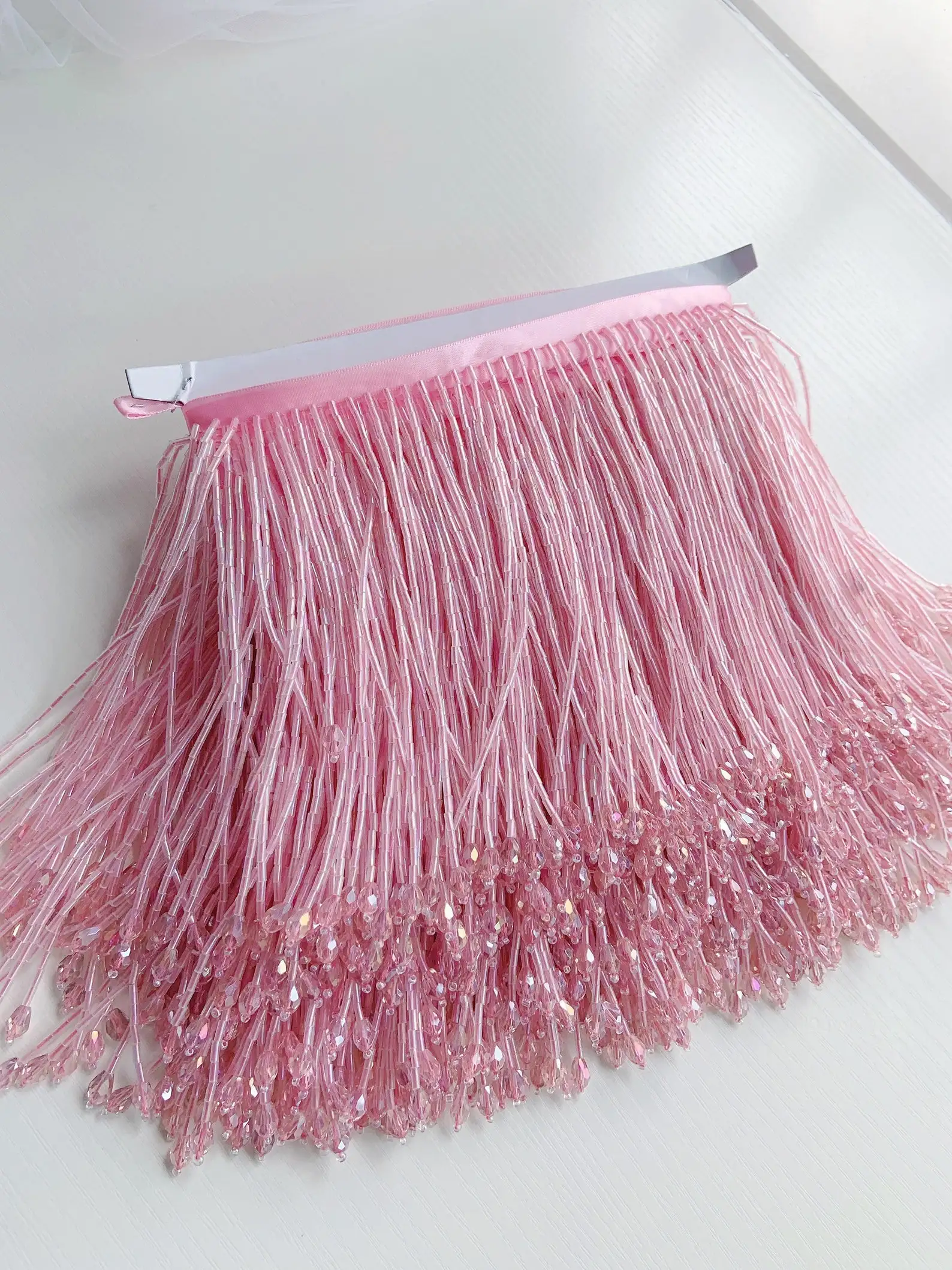 1 yard Pink Bead Fringe Trim For Haute Couture, Dance Costume Trim | 5.9 inches