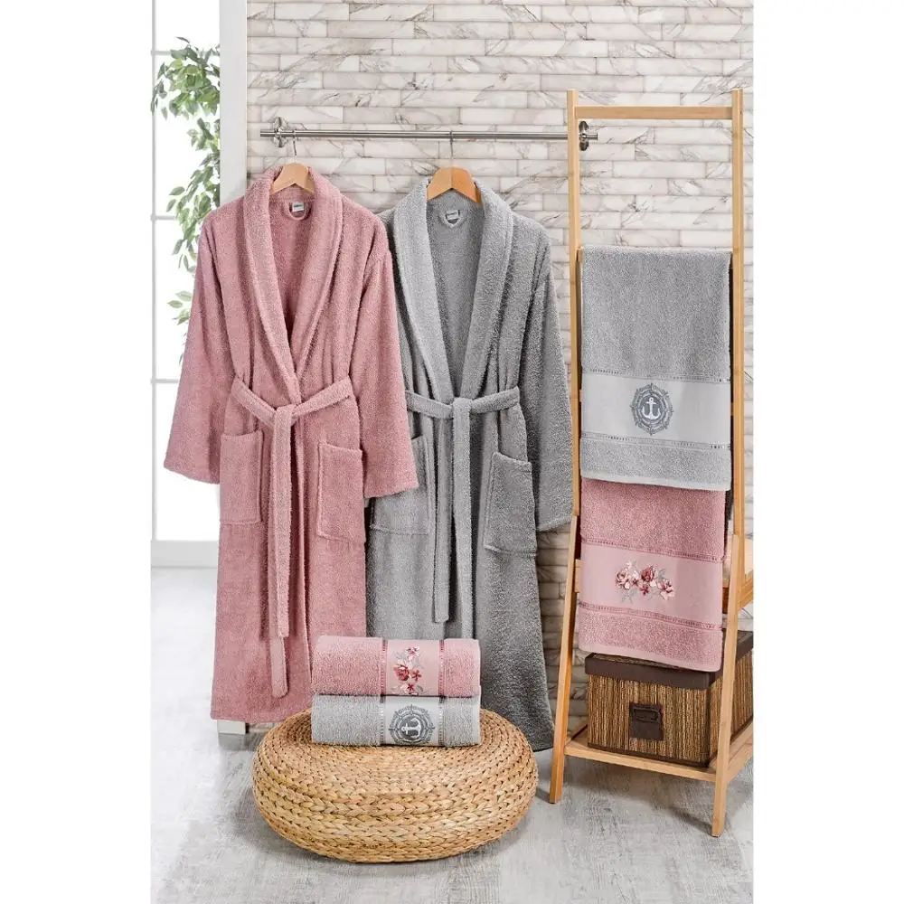 

6 pc Women Men Bathrobe Bath Cotton Towel Set