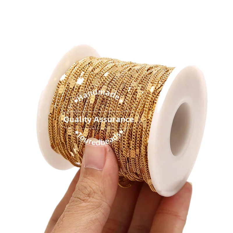 2 Meters Stainless Steel Gold Chain 2mm width Flat Curb Chains for Necklace Bracelet Making Bulk Findings