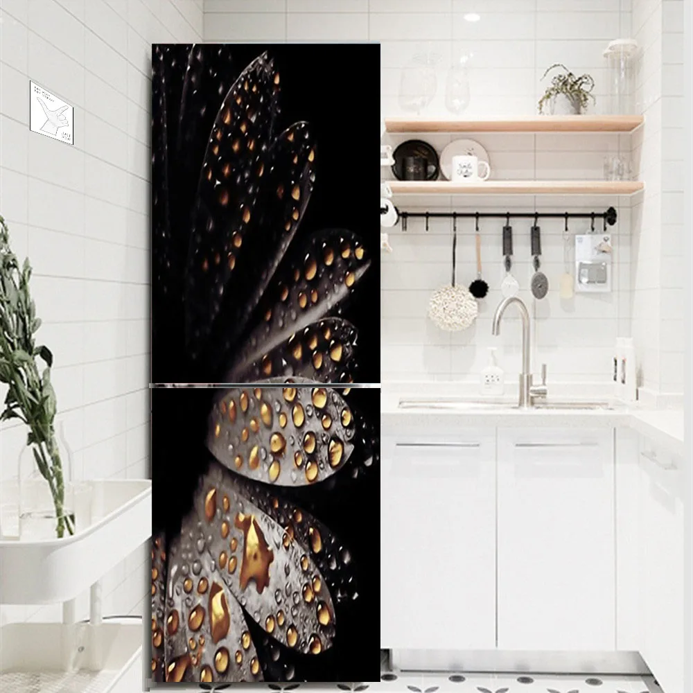 White Flower Refrigerator Decorative Sticker Self Adhesive Waterproof Kitchen Decoration Wallpaper Fridge Door Cover Mural Decal