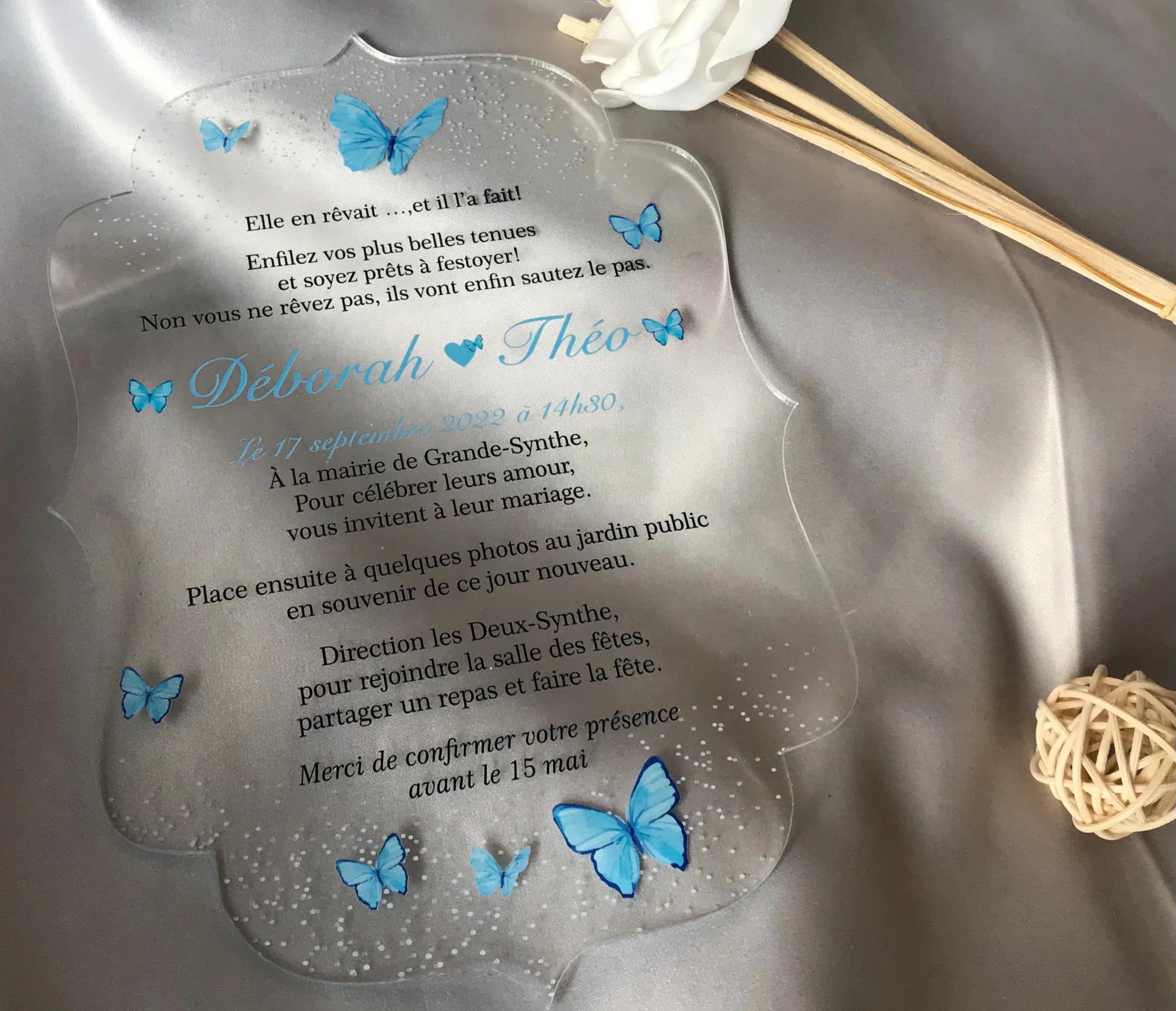 

Acrylic Quinceanera Invitation,Acrylic Baptism Invitation,Custom 10pcs Acrylic Birthday Invitation,Blue Butterfly Wedding Invite