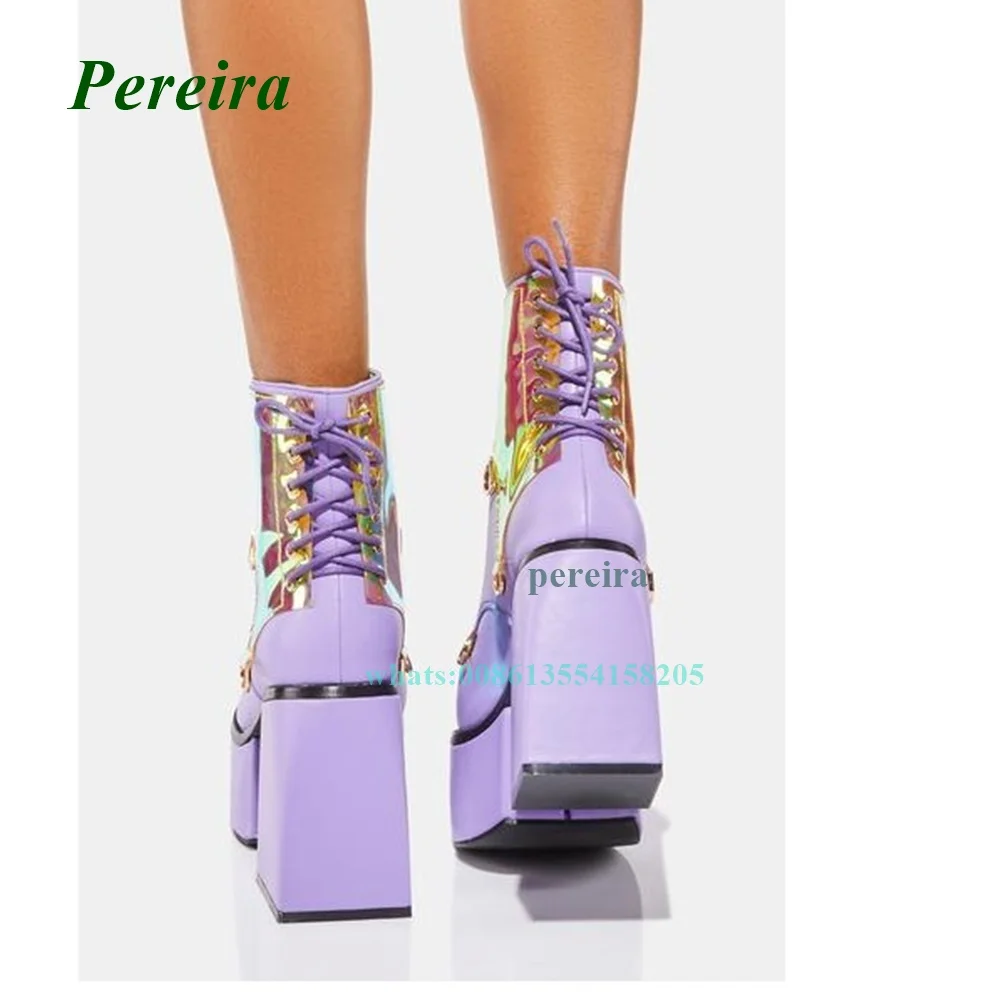 Purple Round Toe Platform Ankle Boots 2022 New Chunky Heel Cross Tied High Heels Lace Up Lacer Women\'s Shoes Sexy Plus Size Boot