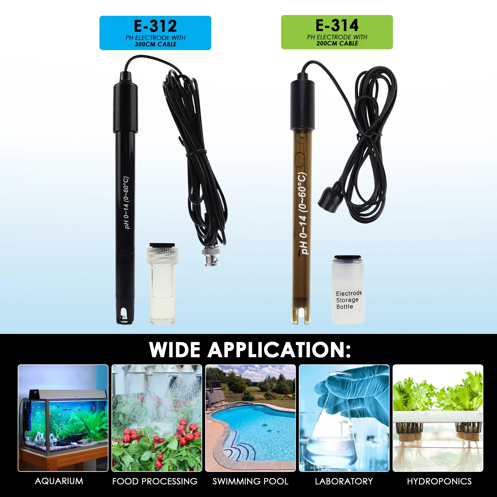 Ph Meter Sonde Ph Piscine BNC Type 50 Ohm Connector Probe For Hydroponics Aquarium W/ 200cm 300cm Cable Water Tester Pool