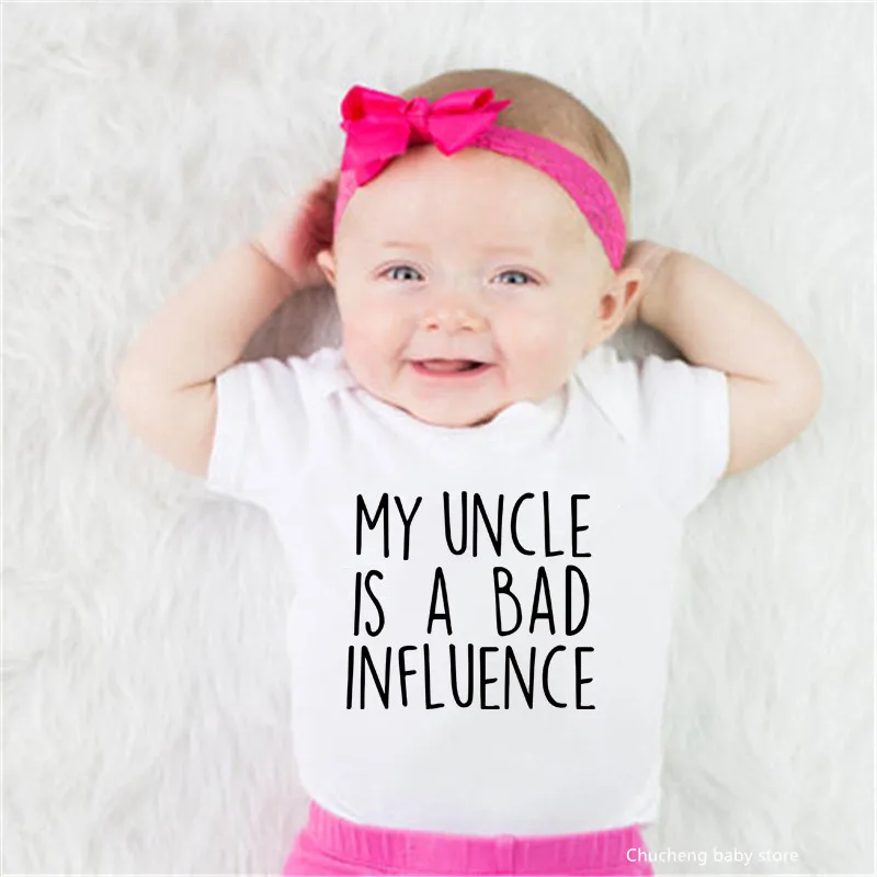 My Uncle Is A Bad Influence Baby Bodysuit Cotton Baby Pregnancy Announcement Onesie Summer Boys Girls Clothes Baby Shower Gift