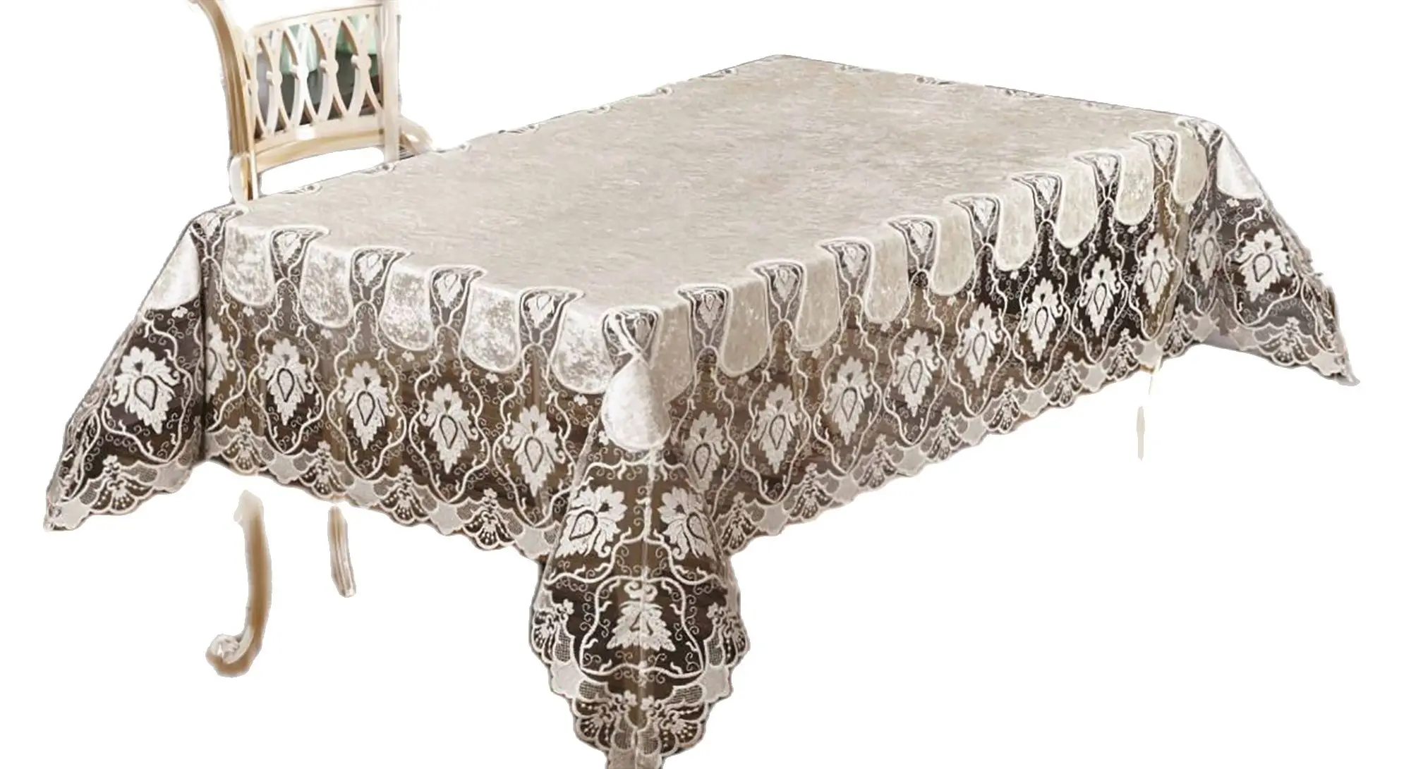 Eftalya Velvet Fabric French Guipure Luxury Cloth Party Special Occasion Home Decor Rectangle Dining Table