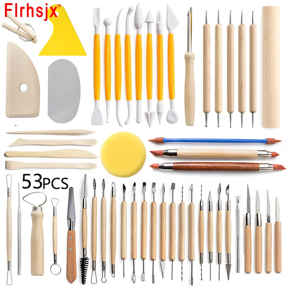 53pcs Clay Tools Sculpting Kit Smoothing Wax Carving Pottery Ceramic Polymer Shapers Modeling Carved Ceramic DIY Tool