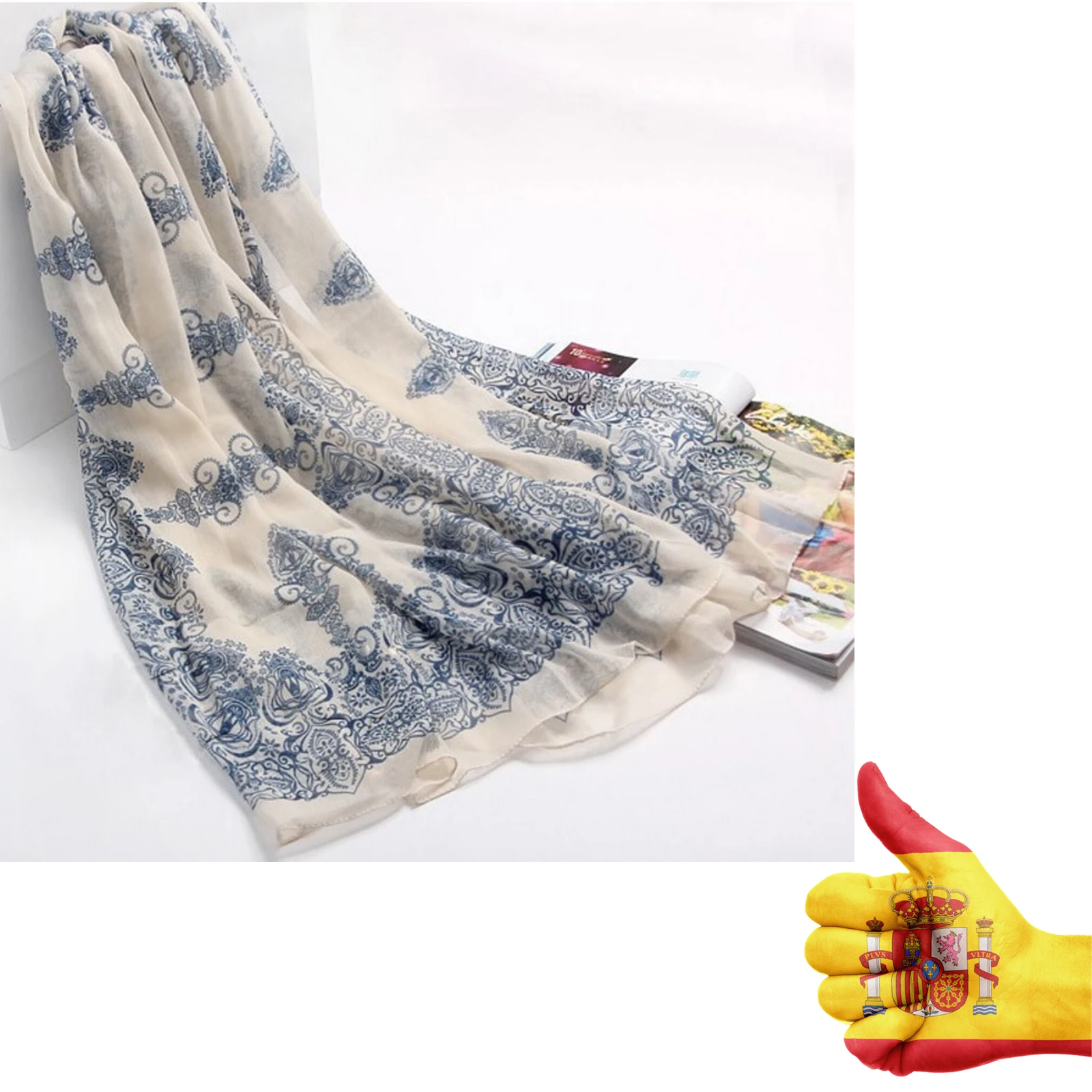 Pañuelo fular estilo pashmina crema 100% viscosa 180x70cm mujer accesorio moda