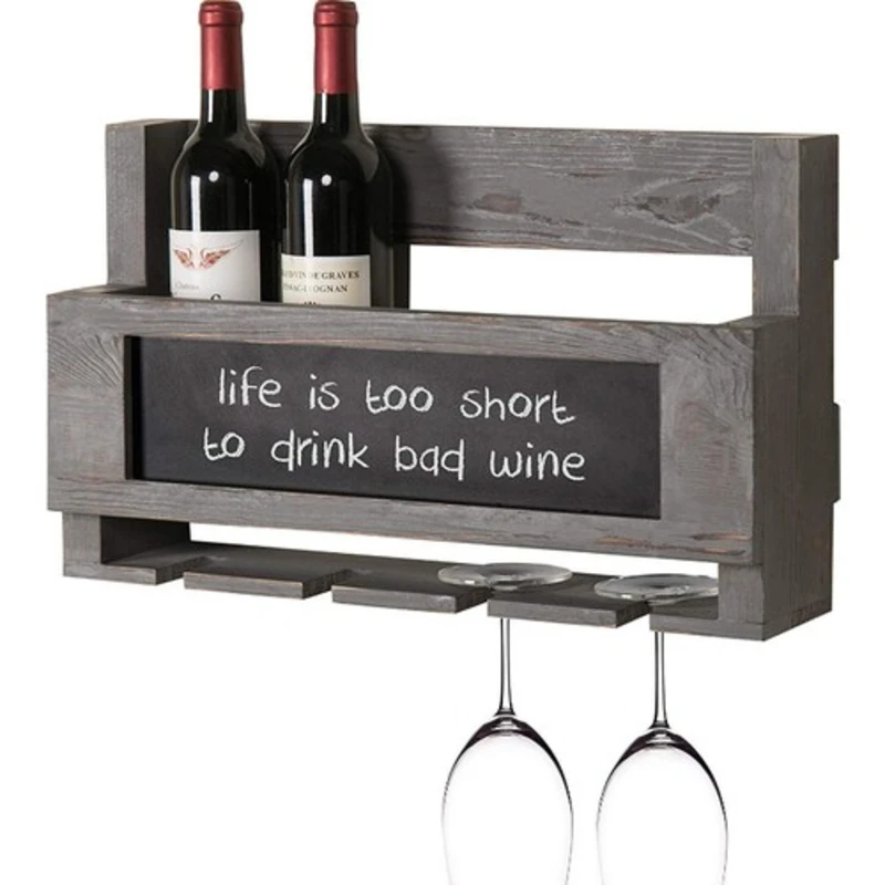 GudyWood Anthracite Wooden Wine and Glass Rack Natural Material Handcrafted 50 X30 Cm Free Fast Shipping From Turkey