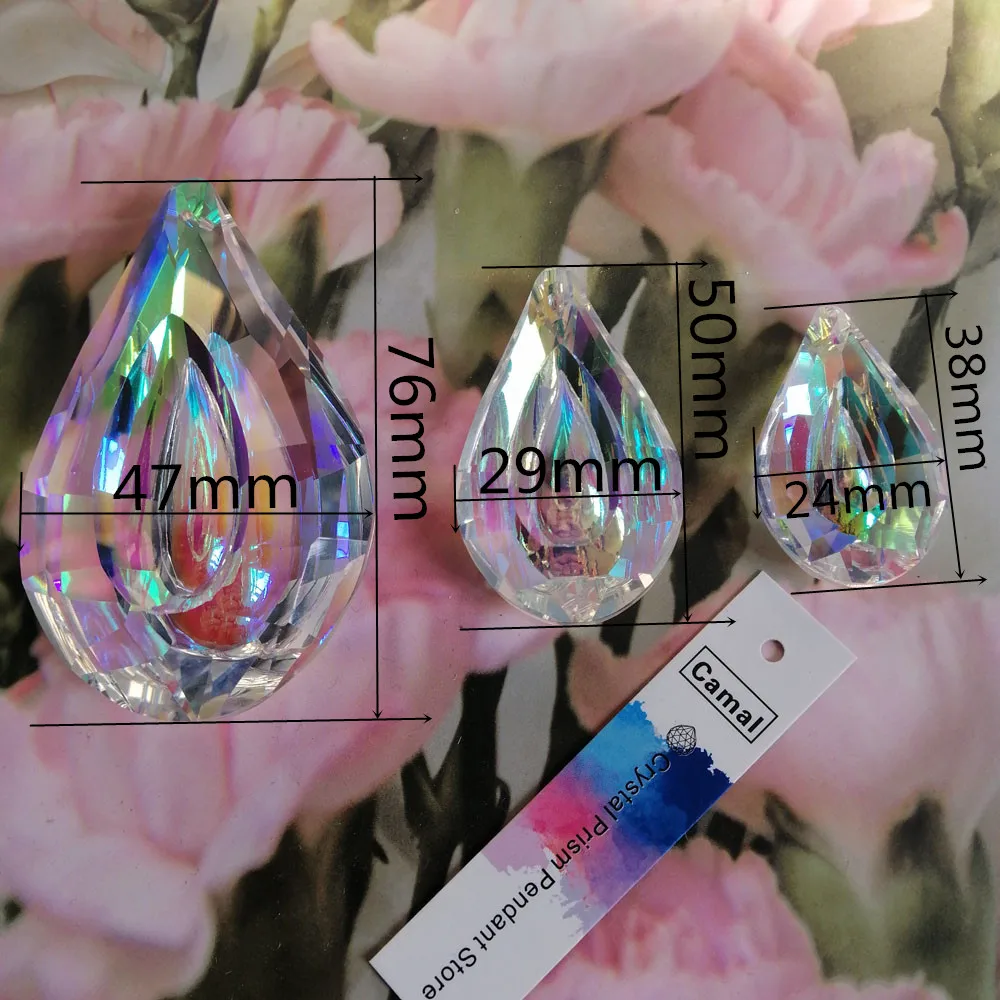 

Camal 1pcs 38/50/76mm Lute Shape AB Color Suncatcher Crystal Prisms Pendant Chandelier Lamp Lighting Parts Party Home Decoration