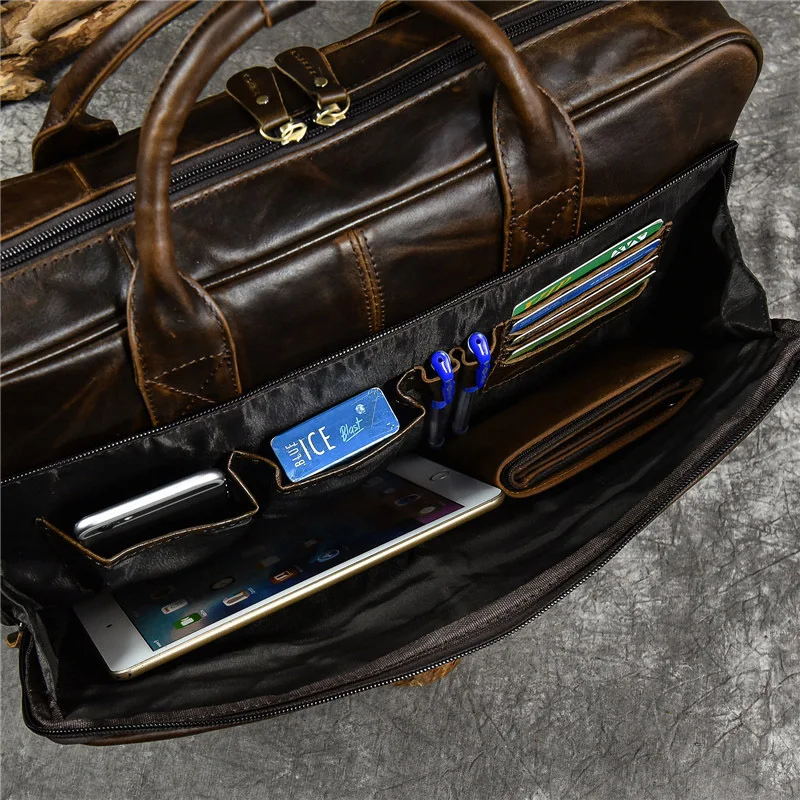 Imagem -06 - Bolsa de Couro Genuíno de Luxo para Homens Viagem Maleta Maleta de Ombro de Couro Masculino Mens Business Laptop Bolsa Grande Bolsa do Mensageiro