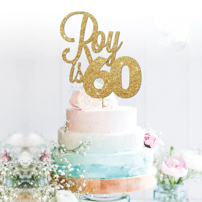 

Personalized 60th Cake Topper, Custom Glitter Gold Cake Topper, Birthday Party Decorations, Wedding Paty