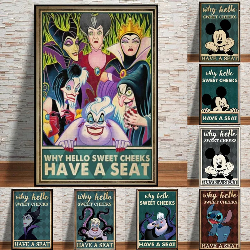 Why Hello Sweet Cheeks Have A Seat Posters And Prints Vintage Disney Mickey Mouse Villains Canvas Painting Wall Art Home Decor