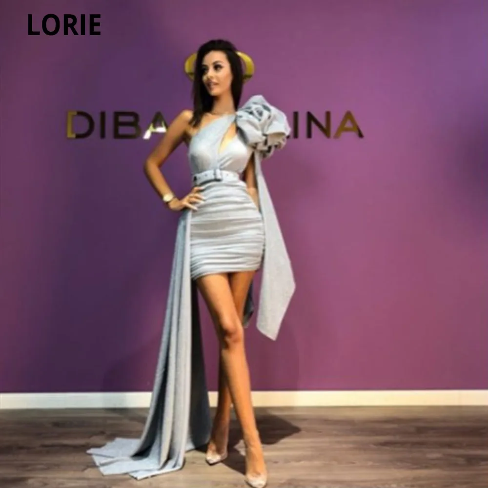 LORIE-Vestido corto Formal De noche para mujer, traje azul claro moderno para baile De graduación, sin mangas esponjosas y con un hombro al descubierto