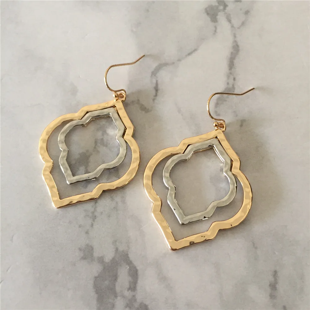 New Design Lovely Drop Earrings Gold and Rhodium Color Flower Shape Drop Earring for Women and Girl Friend Best Gift