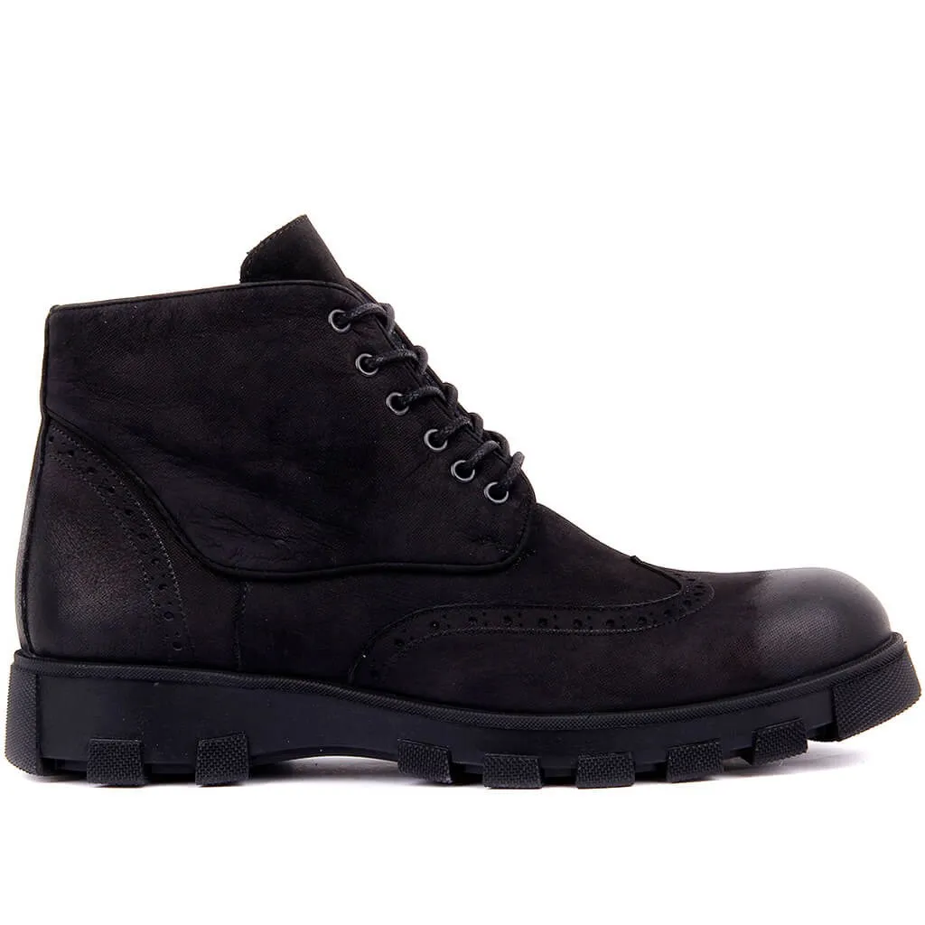Botas masculinas com zíper nubuck preto