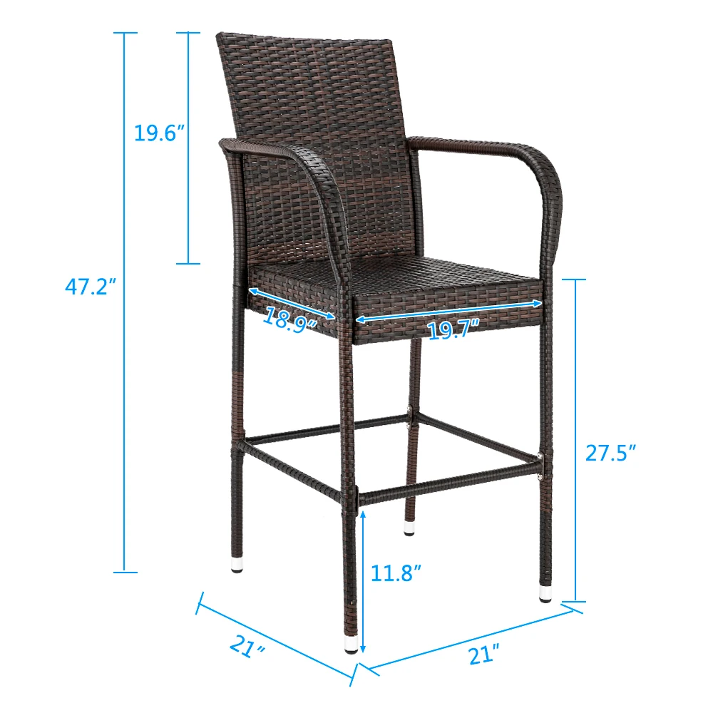Outdoor 2pcs High Bar Chair PE Rattan Iron Frame Brown Gradient[US-Stock]