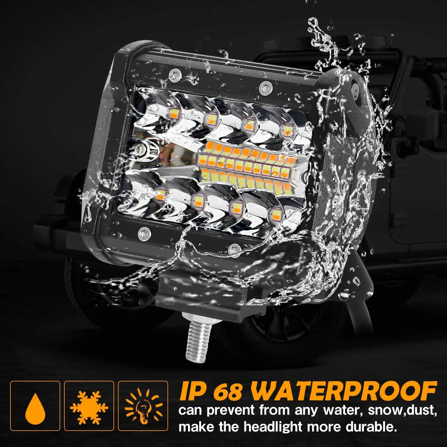 4 inch Dual Color White Yellow  Spot Flood Offroad Car Work Light Bar Universal Trailer Tow Hitch Mount Bracket Pickup Truck Van