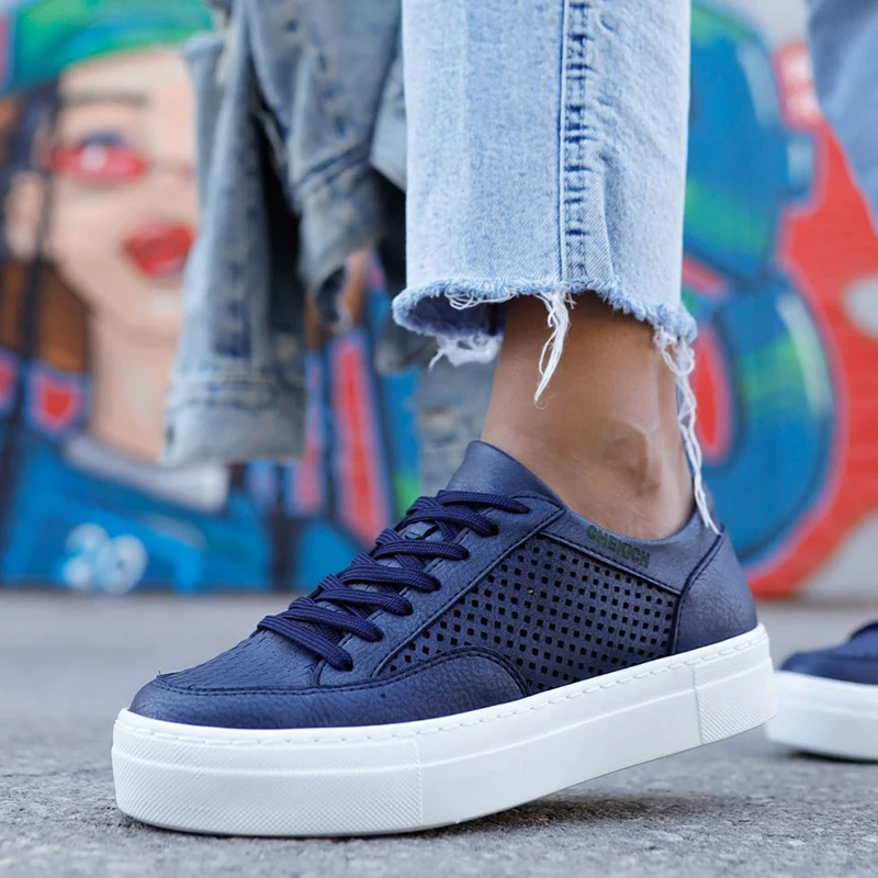 

Chekich Women Navy Blue Sneakers Faux Leather 2021 Autumn Season Casual Shoes Wedding Office Fashion Orthopedic Vulcanized Material High - White Outsole Lightweight Walking Sport Breathable Flats CH015 Women V2