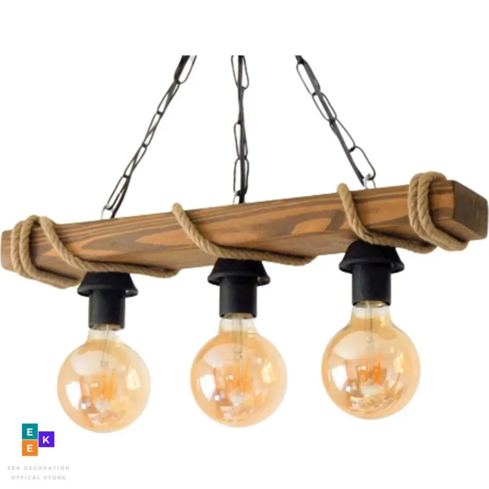 Wood Rope 3 PCs Rustic Chandelier lighting light stylish retro living room living room Handmade stylish 2022 new design wooden