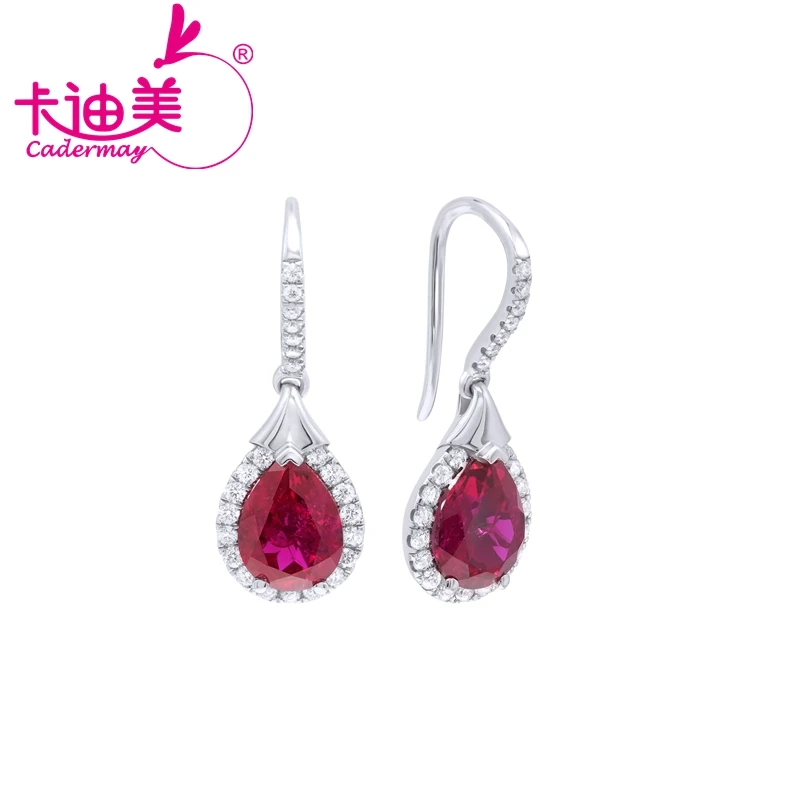 

CADERMAY Luxury Gold 14K 18K 10K Lab Grown Red Ruby Waterdrop Shape Dangle Earrings For Women Moissanite Diamond Wedding Gift