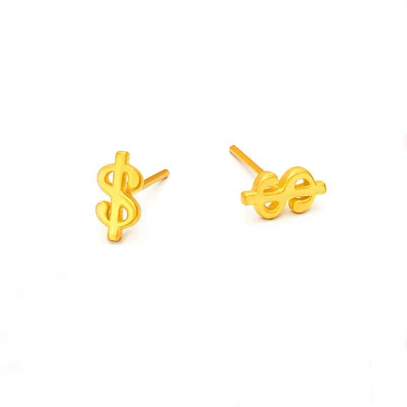 

Pure 999 Gold 24K Yellow Gold Earrings Women 3D Gold Money Stud Earrings