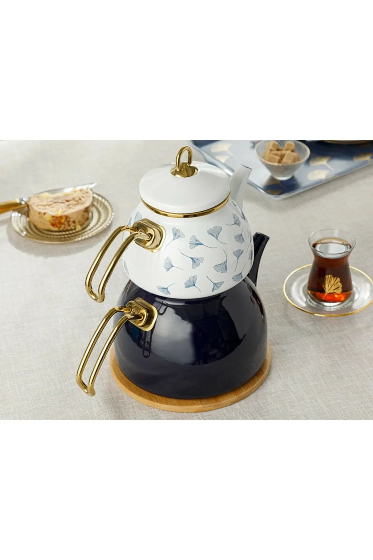 Turkish authentic kitchen decor pattern English Home Gingko Biloba Enamel Teapot 1.1 Liter + 2.3 Li   FREE SHIPPINGFREE SHIPPING