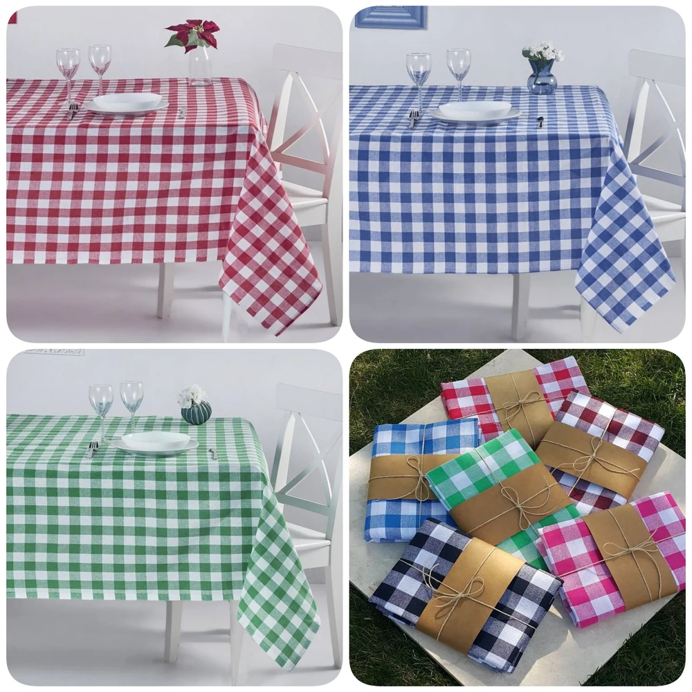 Turkish Quality 100% Cotton Checkered Picnic Tablecloth 160X160 Home Kitchen Decorative Red Blue Pink Orange Green Yellow