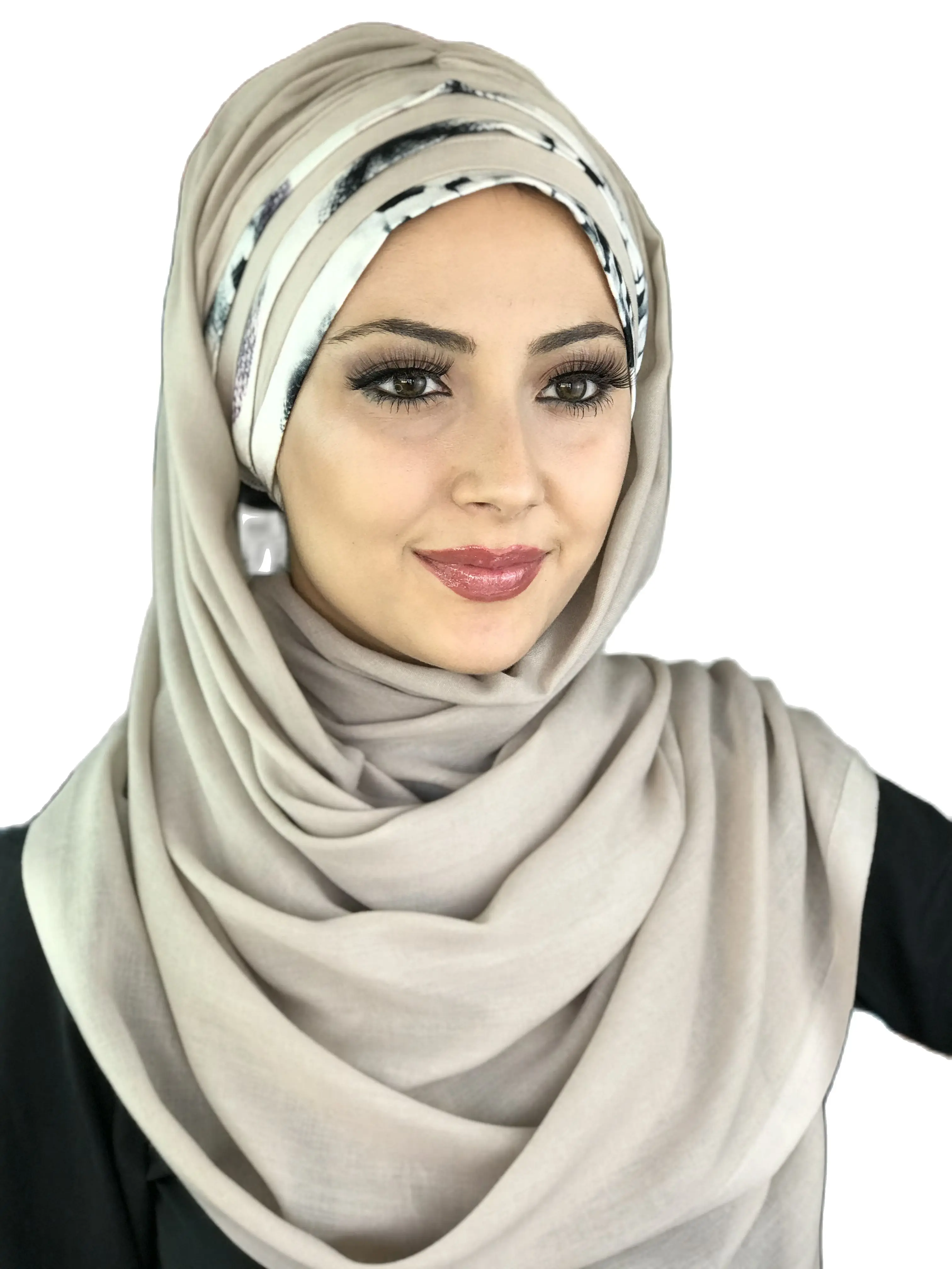 New Fashion Hijab Women 2023 Muslim Islamic Dress Hat Foulard Turban Chiffon Detailed Draped Ready Made Beige Shawl