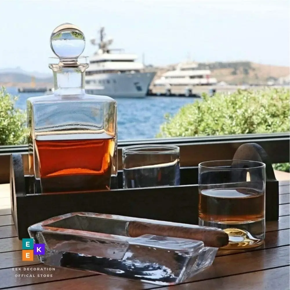 Cigar Ashtray Handmade Highest Quality Crystal Glass Windproof Design and Heavyweight Tobacco Luxury Accessory Smoking Can Tray