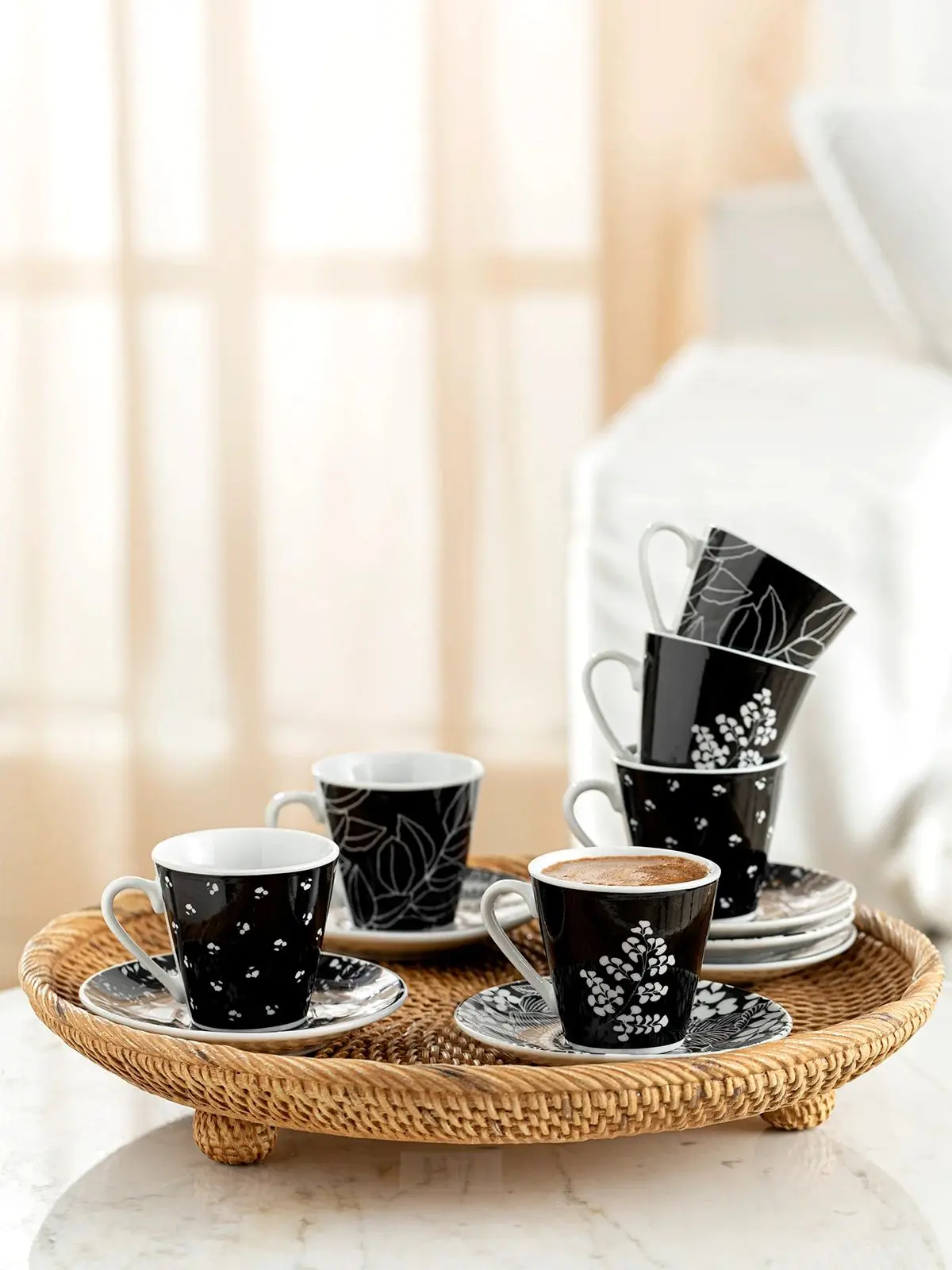 Porcelain 6 Personality Coffee Cup Pad 80 Ml Black Lux European Model Espresso Coffee cup Tea Milk Drink Cups Handle handle