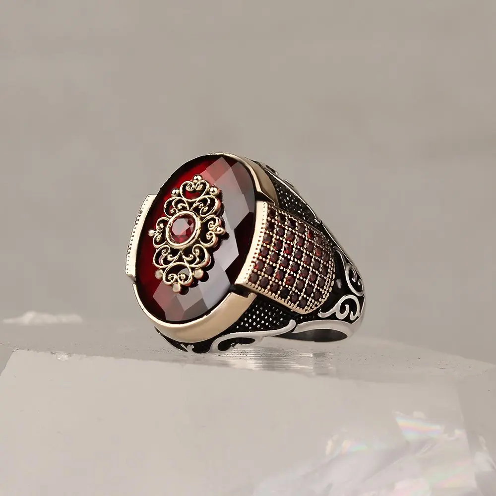 

MEN 'S 925 Sterling Silver Ring, Zircon Stone, Handmade, Real Natural Stone, High Quality, made in Turkey,Trend Fashion Men Gift Jewelry