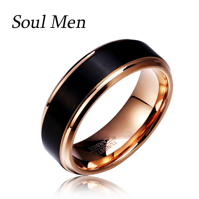 Classic  Rose Gold And Black Wedding Tungsten Rings Anniversary For Men Couples Unisex Dating