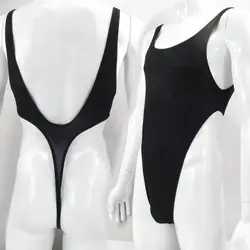 G528D Mens bodysuit Thong Leotard Deep U Back Nylon spandex slightly C-thru honeycomb mesh