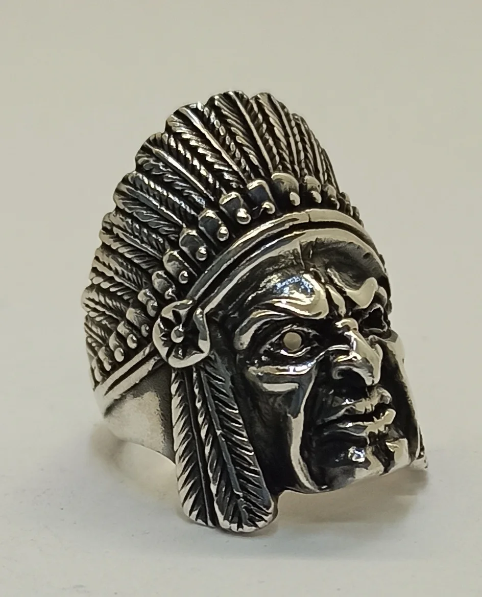 925 Real Sterling Silver Men's Ring Chief Head Ring