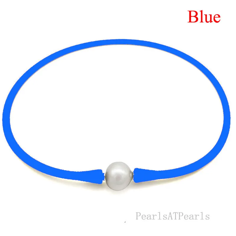 

Wholesale 16 inches Blue Rubber Silicone Natural 10-11mm Handmade Pearl Necklace