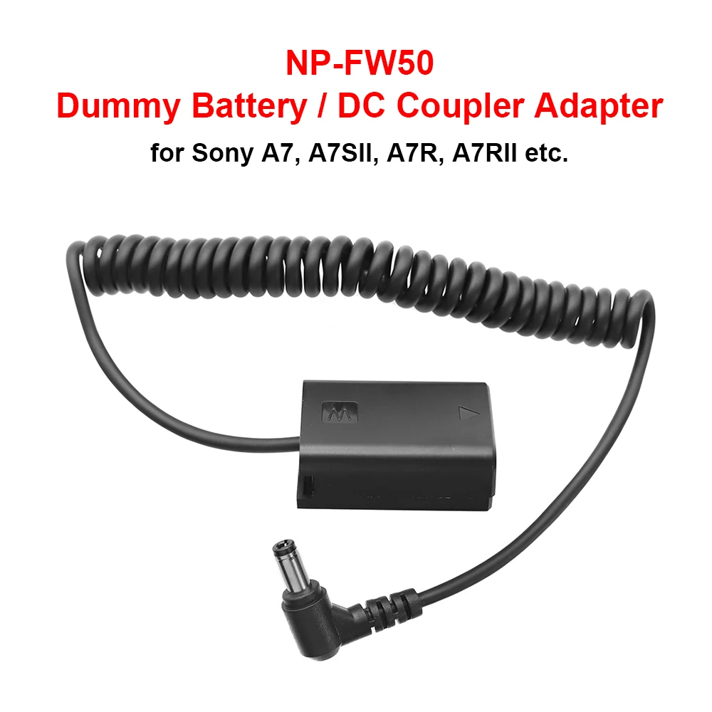 NP-FW50 Dummy Battery DC Coupler Adapter with DC Male Plug for Sony A7 A7SII A7R A7RII A6000 A6100 A6300 A6400 A6500 etc.