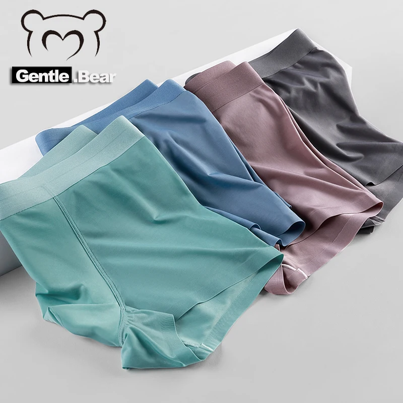 Gentle.Bear 4Pcs Lot Men Boxer Shorts Breathable Antibacterial Ice Silk Underwear Man Boxershorts Seamless Male Panties